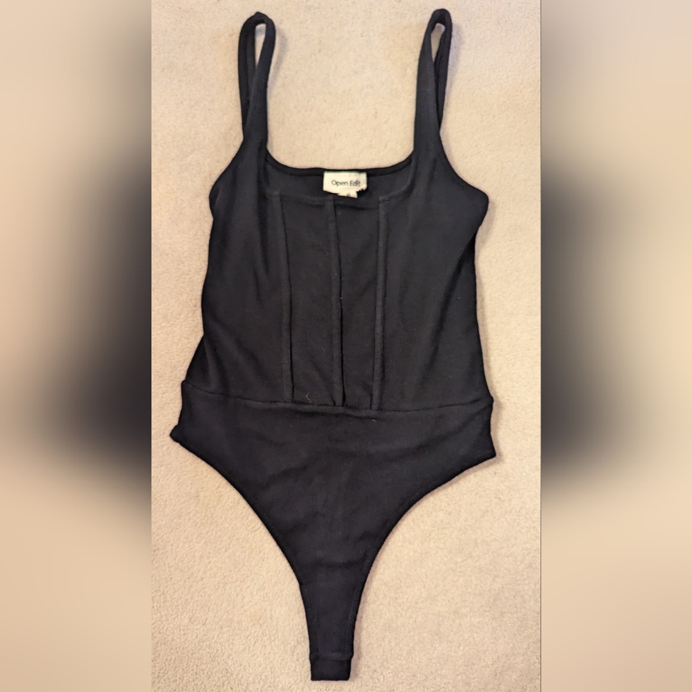 Open Edit from Nordstrom, black cotton corset body suit, size XS